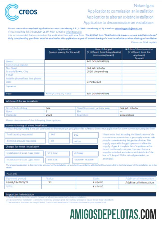 Creos Luxembourg Gas Utility Business Bill SCR baixar para verificação
